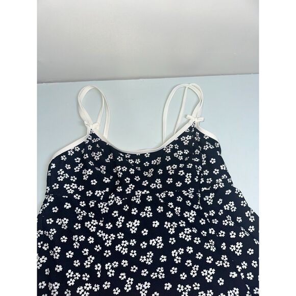 VTG Mainstream Black White Floral Skirted Swimsuit Pin Up Classic Nautical Sz 10 - Picture 2 of 13